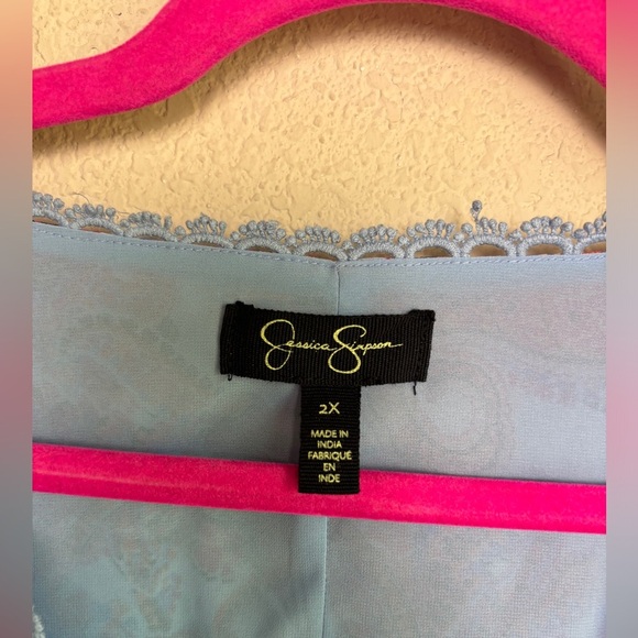 Jessica Simpson Blue Boho Paisley Chiffon Long Sleeve Crochet Trim Blouse 2X - Picture 5 of 12